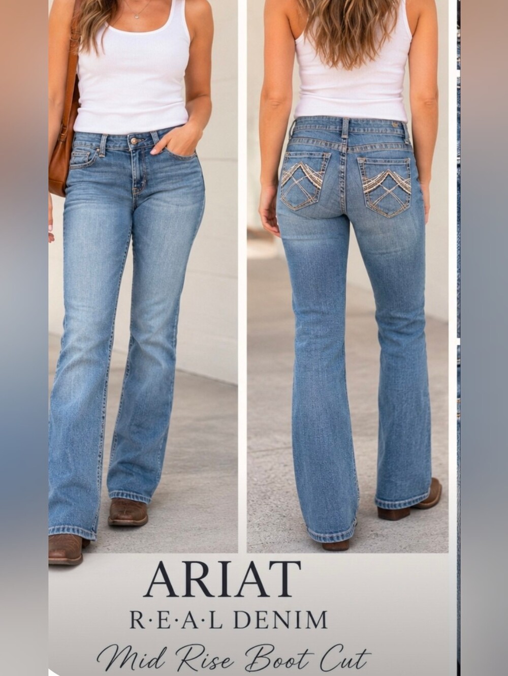 Ariat REAL Denim Mid Rise Boot Cut Jeans Women’s 28R Light Wash Western